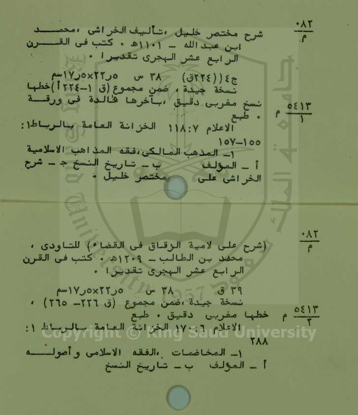 كتابين اولهم : شرح مختصر خليل